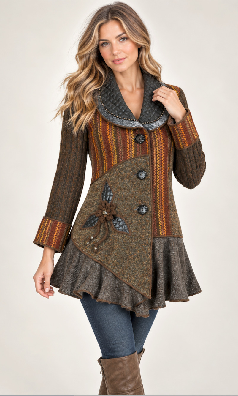 The Pyramid Collection Mixed Fabric Sweater Jacket Asymmetric Sequin Striped XL
